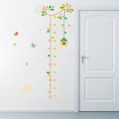 Cartoon Height Measure Wall Stickers Branch bird cage Height Chart Ruler Vinyl Removable Wall Decals Nursery Home Decor