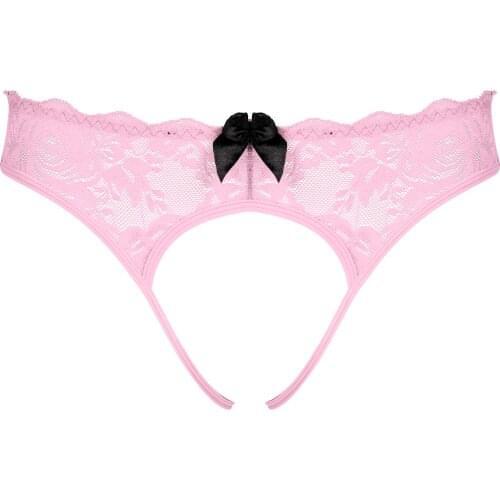 Mens See-Through Crotchless Panties Sissy Lingerie Floral Lace Bowknot Briefs Low Waist Elastic Waistband G-string T-back Thong