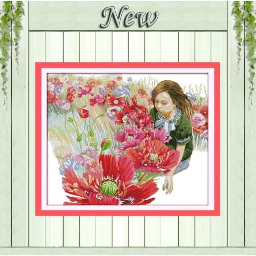 The girl in the flowers home Decor painting counted printed on canvas DMC 11CT 14CT kits Cross Stitch embroidery needlework Sets