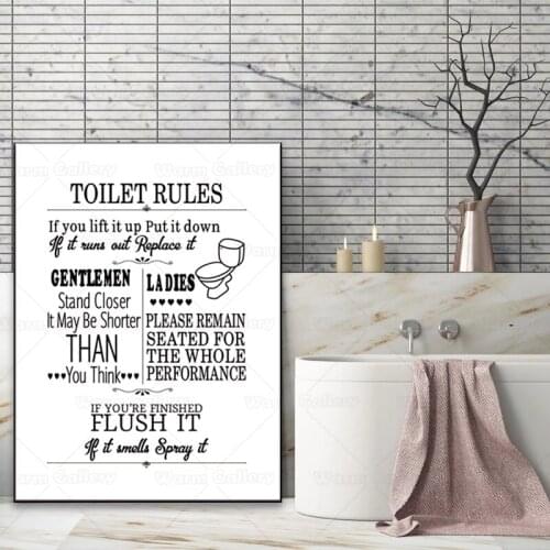 Toilet Rules Wall Art Canvas Painting Modern Funny Bathroom Rules Sign Poster Prints Toilet Humor Picture Bathroom Home Decor