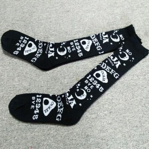 Dark Magic Star Moon Printed Socks Women Gothic Punk Streetwear Mall Goth Harajuku Casual Retro Black Hosiery Female