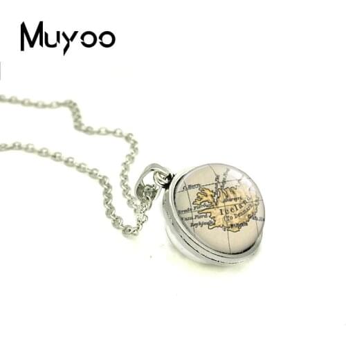 2018 New Ireland Country Map Double Sided Pendant Iceland New Zealand Maps Necklace World Map Jewelry Hand Craft Necklaces