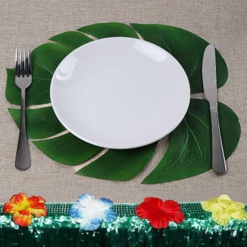 OurWarm 12pcs 35x29cm Palm Leaf Table Placemats Artificial Leaves Placemats For Table Decoartion Table Accessories Hawaii Party
