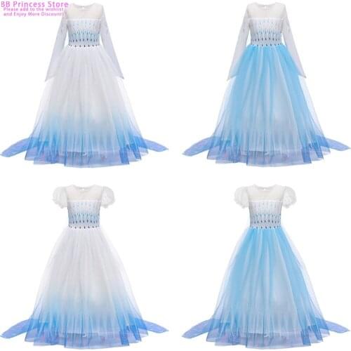 Princess Elsa Dress Role Play Prom Party Dress Snow Queen Girls Dress Anna Elsa 2 Cosplay Costume Kids Clothes