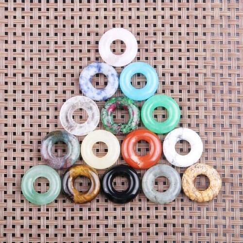 20mm 5Pcs/Pack Natural Semi-precious Stone Pendants Peace Buckle Large Hole Beads 25 Colors 8mm Hole Making Necklace Earrings