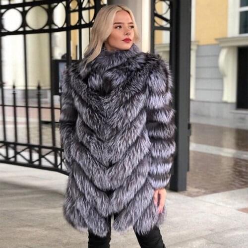 Fur Jacket Coat Women Real Silver Fox Fur Coat Winter Fashion Casual Warm Outwear Furry Overcoat High Quality