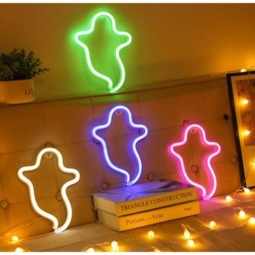 LED Halloween Glowing Ghost Neon Light Modeling Lamp Window Decoration Bar Bedroom Birthday Party Home Decor Creative Nightlight