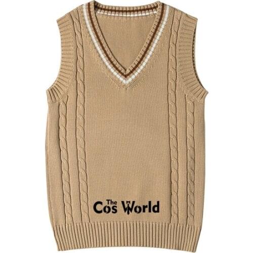 S-XXL Spring Autumn Khaki Sleeveless Knit Vests Pullovers V Neck Sweaters For JK School Uniform Student Clothes