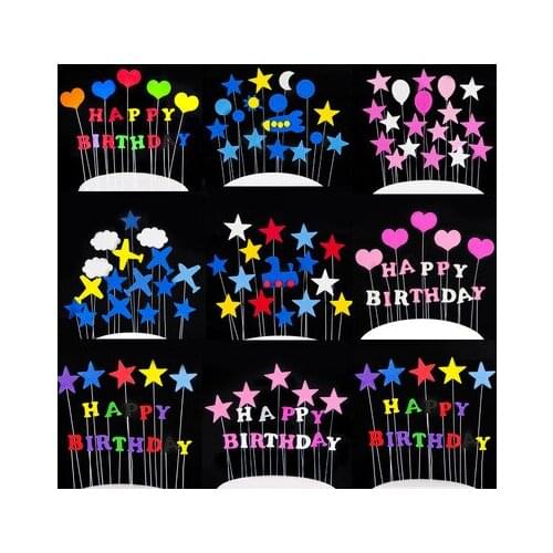 1set Wire Foam Stars Heart Cloud Cake Toppers Decorations Happy Childrens Day Party for Valentine Graduation Baking Cute Gifts