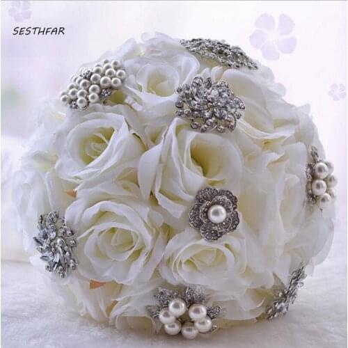 Gorgeous Bridal Bouquet Ivory Artificial Rose Flower Bride Bouquets Wedding Bouquet Wedding Accessories SPH040