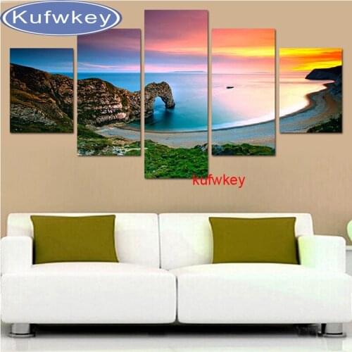 Sunset sea scenery diy Diamond Painting 5 pcs 3d Cross Stich Full Drill square Diamond Painting Diamond Mosaic Embroidery multi