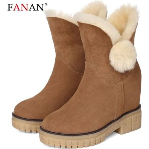 FANAN Women Wool Fur Snow Boots Ladies Winter Warm Wool Booties Ankle Boot Casual Platform Shoes Female Height Increasing Boots