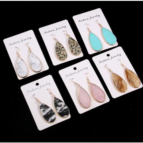 Women Drop Earrings Jewelry Flat Drop Shaped Semi-Precious Stone Temperament Earring for Women