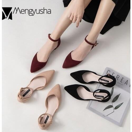 D'orsay suede cover metal low heels office sandals women pointed toe buckle sandalias elegant closed toe summer work shoes women