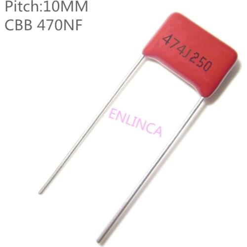 10pcs/lot 250V 470NF 0.47UF 474J Pitch 10mm 1UF 1000NF 105J Pitch 15mm 250V 5% DIP CBB Polypropylene film capacitor