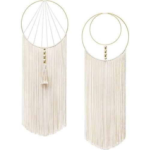 2 Pcs Macrame Wall Decoration Hanging Tapestry Home Boho Decor Pendants Bohemian Handmade Tapestries for Living Room Farmhouse