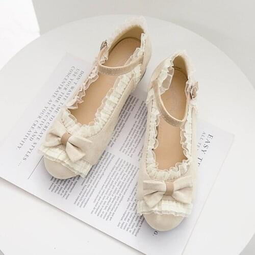 2020 sweet Lolita Tea Shoe 2020 Fairy Shoes Lace Bow Head Students Chunky-Heel Shoes Lolita jsk shoes
