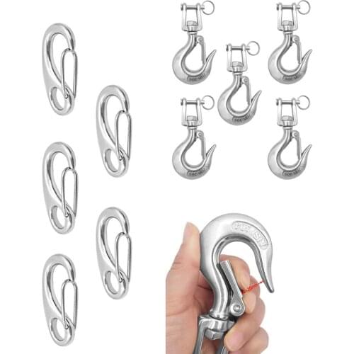 5PCS Stainless Steel Oval Hook & 5PCS Rotary Spring Snap Hooks