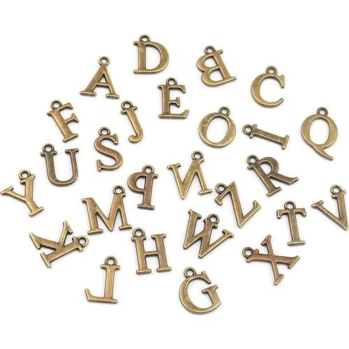Capital Alphabet A-Z Charms Zinc Based Alloy Letter Pendants Antique Silver Color Bronze Mixed 16mm x 12mm, 1 Set ( 26 PCs/Set)