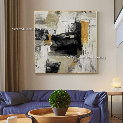 Large Size 100% Hand Painted White Yellow Grey Abstract Oil Painting Canvas Wall Pictures Home Wall Decoration As A Gift