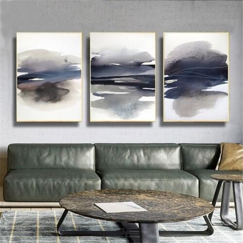 Watercolor Black Blue Abstract Graffiti Poster Canvas Print Painting Wall Art Living Room Home Decoration