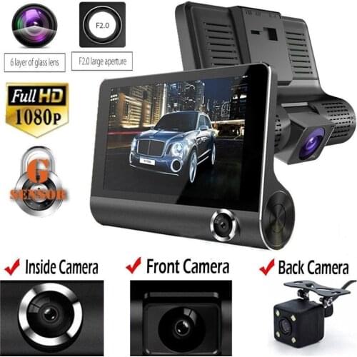 Car DVR 3 Cameras Lens 4.0 Inch IPS Dash Camera Dual Lens With Rearview Camera Video Recorder Auto Registrator Dvrs Night Vision