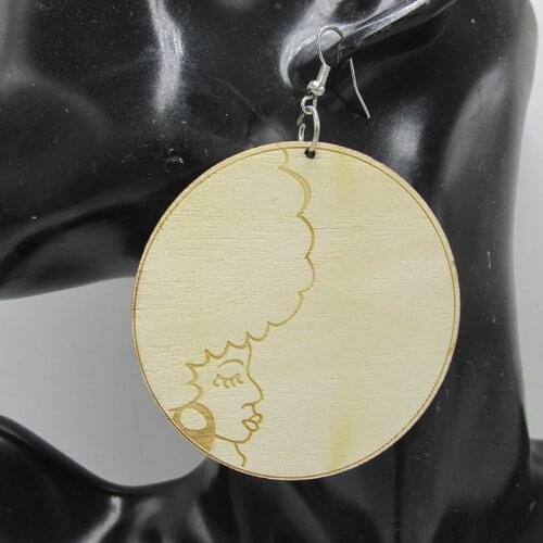 Free shipping!! 2017 Natural Afro Hair Girl Wood Earrings can mixed 4 colors
