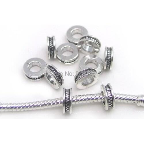 Free shipping 50pcs 9mm antique silver plated alloy round spacer big hole beads fit European bracelet Jewelry DIY