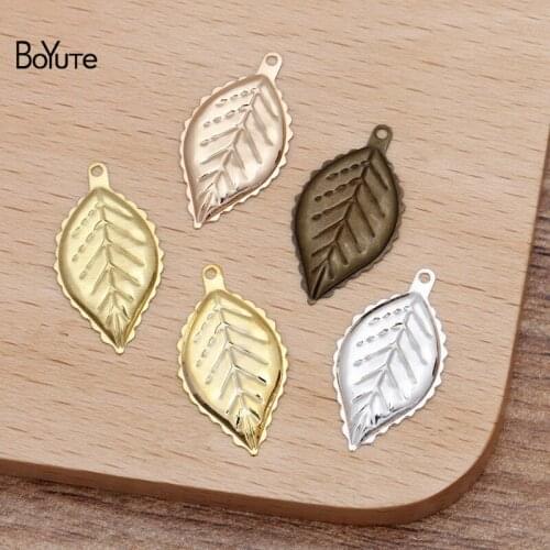 BoYuTe (200 Pieces/Lot) 21*12MM Metal Brass Stamping Leaf Charms Diy Hand Made Jewelry Materials Wholesale