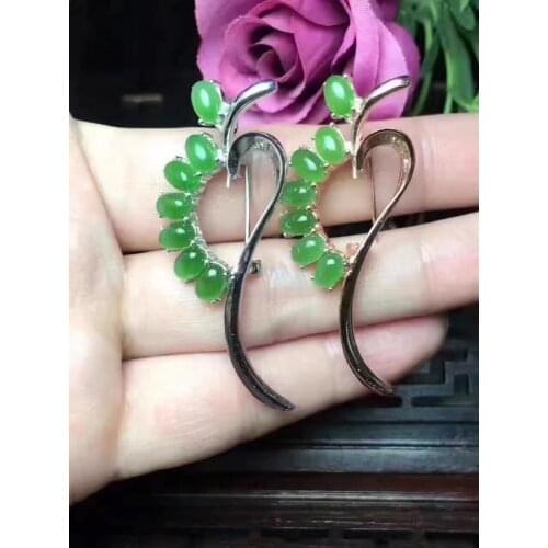 Natural jasper brooch, tie knot, 925 silver green jade, beautiful color