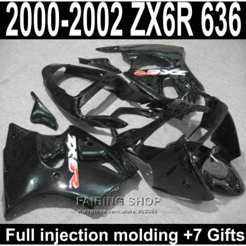 Black Fairings For Kawasaki ZX6R 2000 2002 2001 / zx-6r 00 01 02 Best quality Fairing kit S19