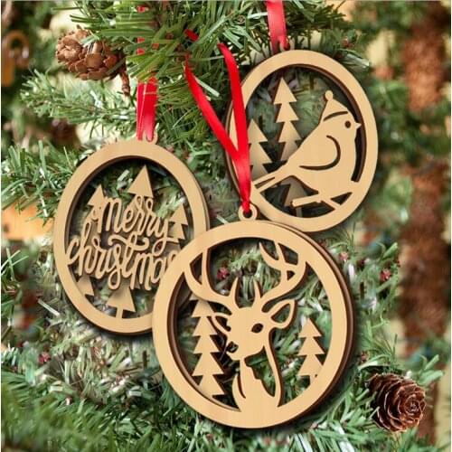 Wooden Christmas double computer laser hollow out the bulb widgets Christmas supplies free shipping CT14