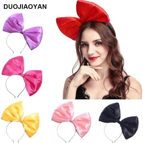 DUOJIAOYAN 2020 Fashion Fabric Satin Bow Headband Color Women Solid Hair Accessories Big Bow Hairband Party Hair Hoop Ornaments