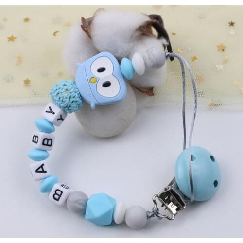 Handmade Personalized Name Pacifier Clips Holder Chain Silicone Birds Pacifier Chains Baby Teether Teething Chains Baby Gift