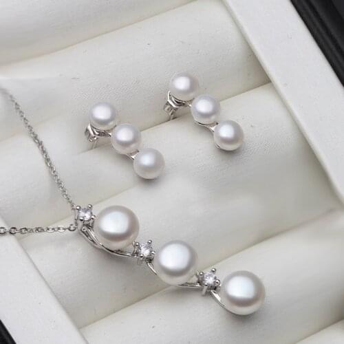 100% Real Natural Pearl Set Women,Wedding Freshwater Pearl Necklace Earring Set Engagement Gift