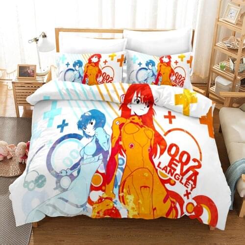 3D Japan Cartoon Asuka Langley Sohryu Bedding Set Anime Characters Ayanami Rei Quilts Bedroom Decor Duvet Cover Bed King Size