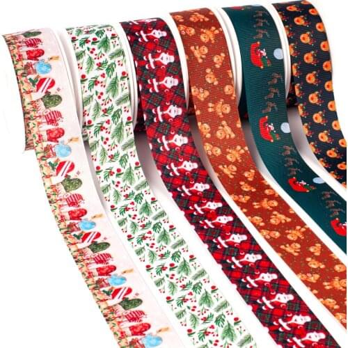 Happy Christmas Day Grosgrain Ribbon Printed Snowflate Tape 5Yards for Crafts DIY Hair Bows Belt Party Decoration