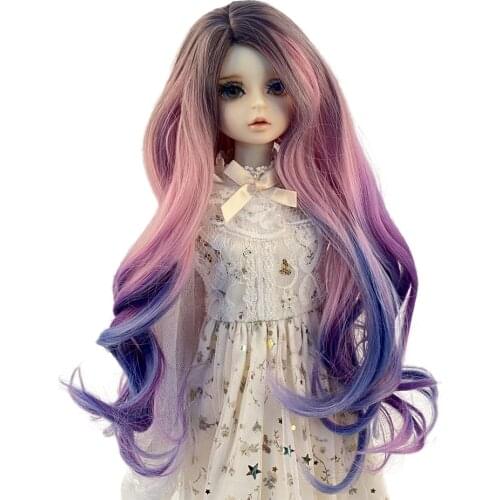 Muziwig BJD SD Doll Hair Wig for 1/3 Doll Blue Purple pink Doll Wig High Temperature Fiber Gradient Color Long Curly doll hair