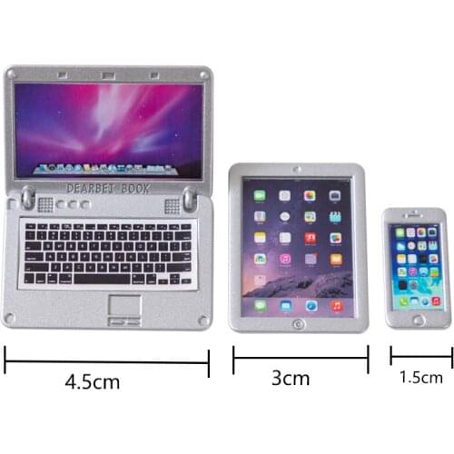 3pcs In 1, mini mobile laptop retro phone for 1/6 1/8 1/12 bjd barbie blythe licca doll use phone notebook for doll