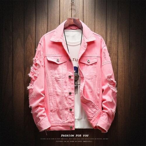 Korean Style Mens Style Frayed Denim Short Jacket Loose Jacket Pure Color Simple Mens Jacket Mens Fashion Clothing Trends CN