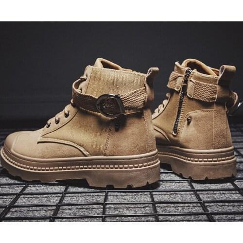 2019 Mens Personality Hip Hop Canvas Leather Buckle Shoes Breathable Young Gentleman Ankle Martin Boots Flat Boots N9-61