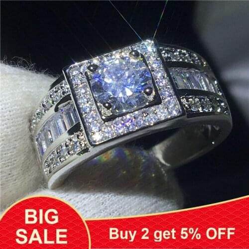 Solitaire Male Jewelry White Gold Filled ring 0.6ct 5A zircon Stone Engagement Wedding Band Rings for Men