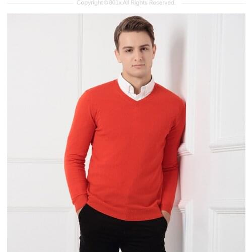 Man 100% Merino Wool Sweater Spring Autumn Solid Color Cashmere Jumper Male Pure Wool V-Neck Sweaters Pullovers