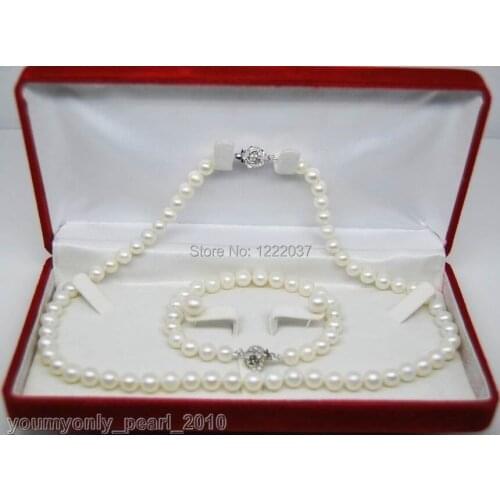 Natural 8-9MM AAA white pearl jewelry sets(Necklace&bracelet&Earring)925 sterling silver clasp