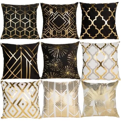 Geometric Cushion Cover Black White Pillow Cover Decorative Pillow Sofa Pillow Case Fashion Golden Designer Cushion Cover 45x45