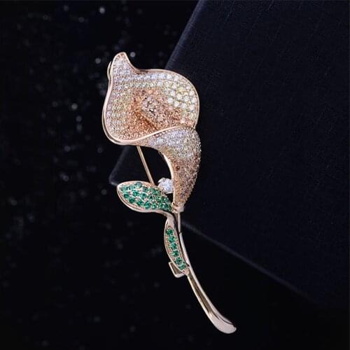 New Micro-Inlaid Zircon Tulip Flower Brooches High-End Fashion Elegant Brooch Pin Female Clothing Accessories Broche Jewelry