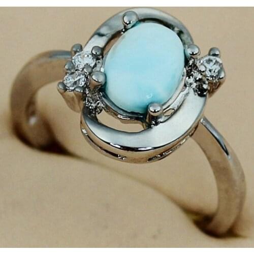 SHUNXUNZE Engagement Wedding rings for men and women Larimar and White Cubic Zirconia alliance Rhodium plated R3536 size 6 7 8