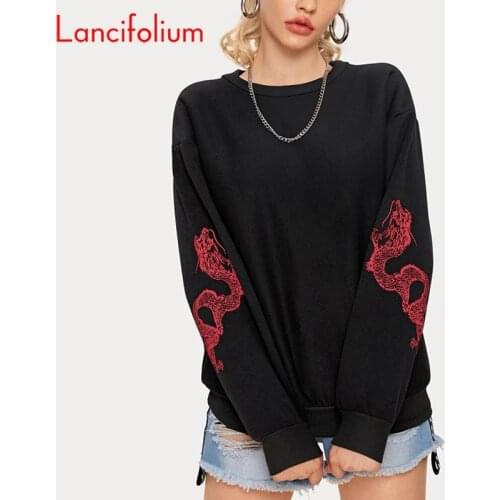 Y2k Fall Winter Loong Graphic Long Sleeve Sweatshirt Oversized Goth Korean Fashion Kawaii Vintage Harajuku Gothic Indie Hoodie