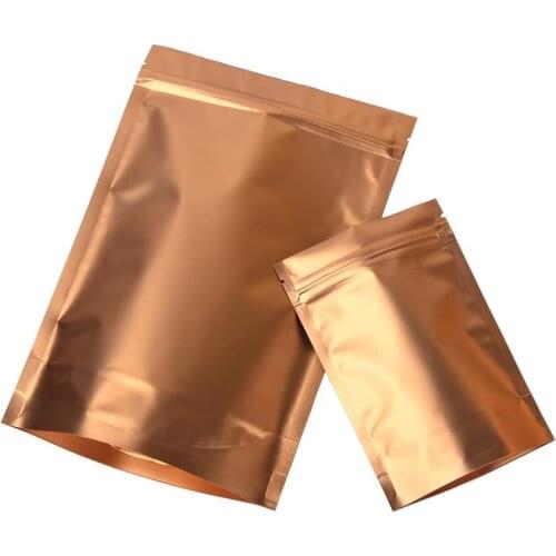 Various Sizes 50pcs/lot Champaign Gold Stand Up Aluminum Foil Bag Zip lock Bag Food Tea Coffee Reclosable Packaging Bags pouches