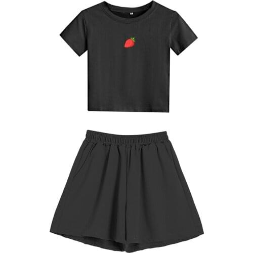 Casual Short Sleeve Top Kawaii Strawberry Shirt Pajamas Cotton Ladies Summer New Women Blouses Fashion Womens Clothing Pant Sets